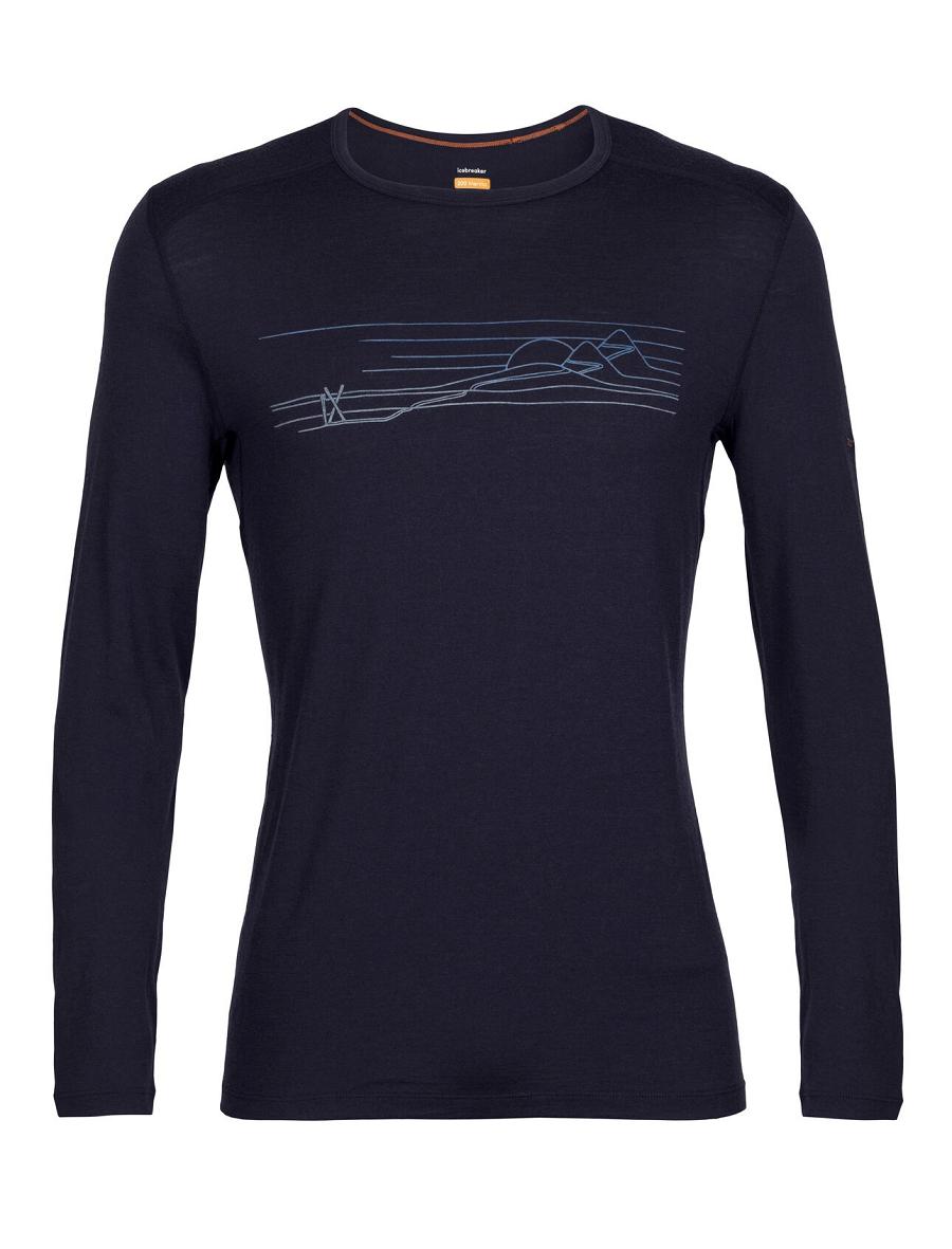 Midnight Navy Men's Icebreaker Merino 200 Oasis Long Sleeve Crewe Ski Stripes Base Layers | USA 1366WNBY